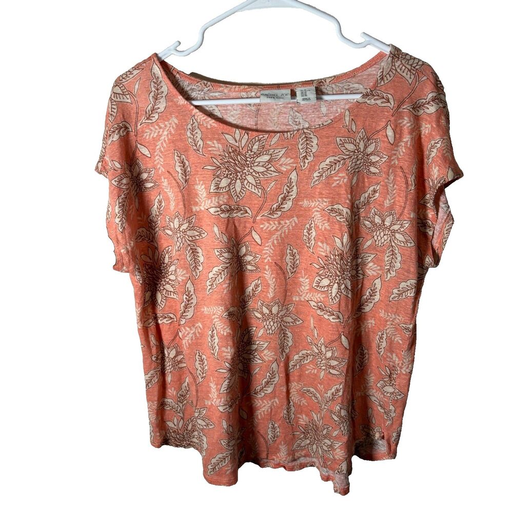 Rachel Zoe T-Shirt Women's XL 100% Linen Short Sleeve Floral Casual Top